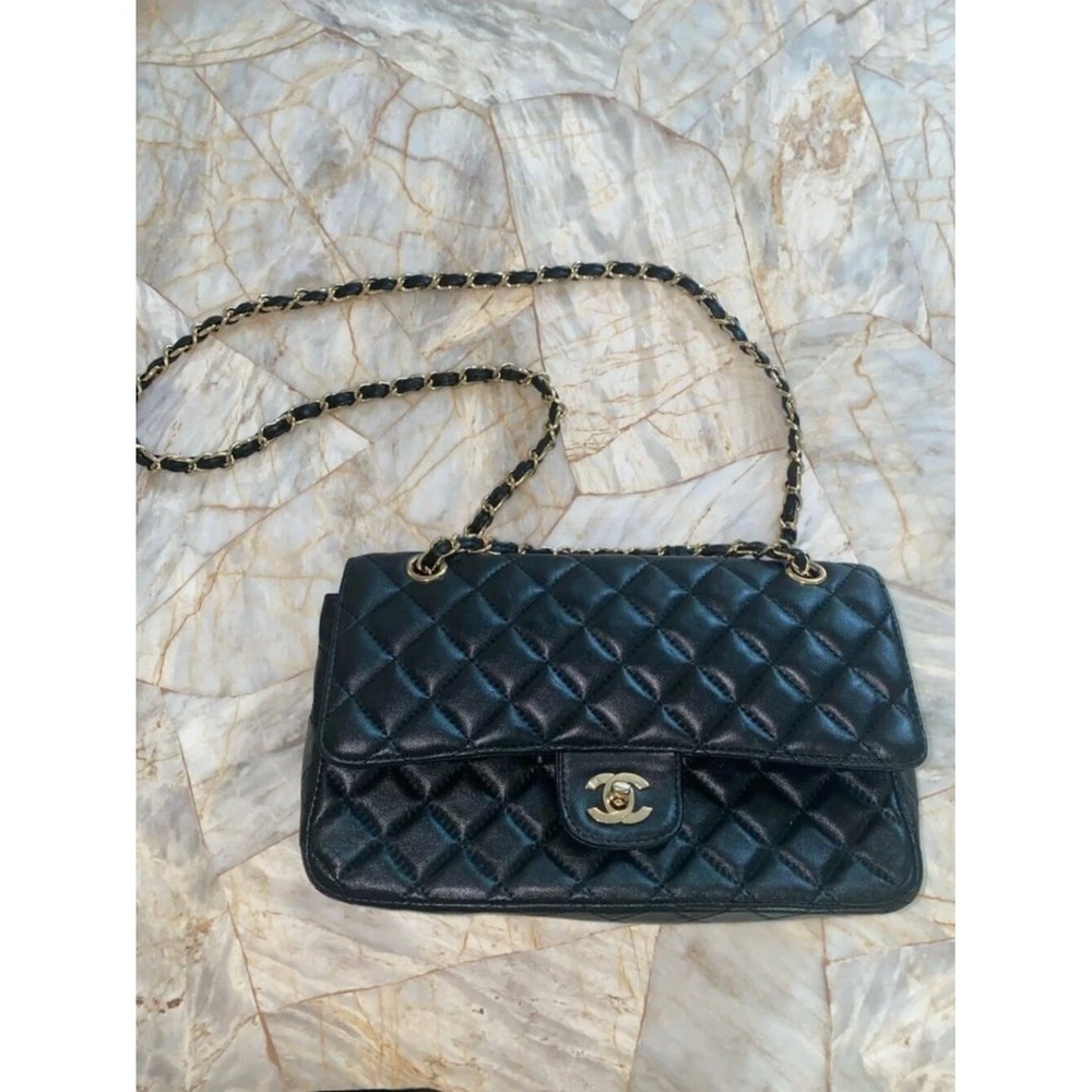 Chanel Classic Double Flap Bag Black Quilted Lambskin Gold Hardware Shoulder Bag